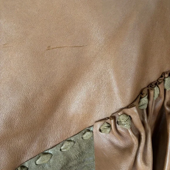 Handmade Vinatge Soft Brown Leather with Ceramic detail Poncho Topper - Picture 9 of 16